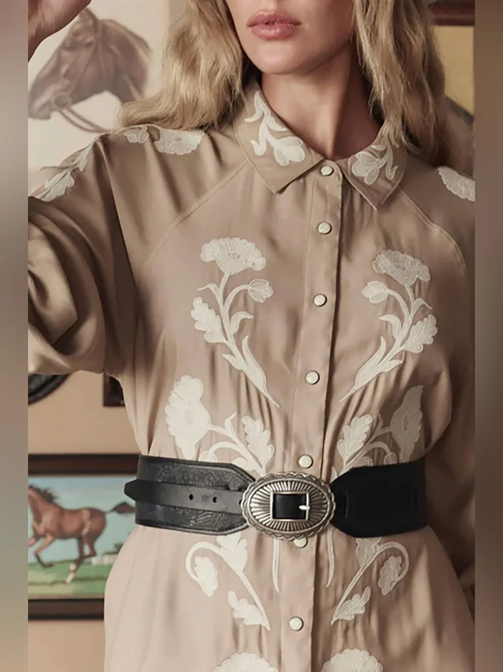 NEW STETSON & THE GREAT. The Tooled Waist Belt in Black with Silver Size M